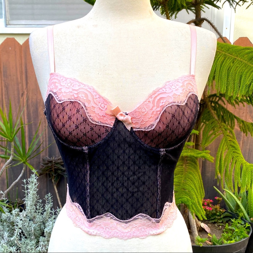 34C Lacy Corset Black/Pink worn once
